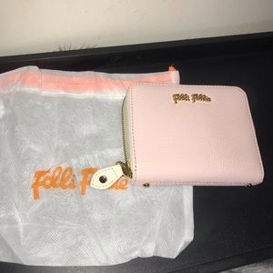 Auth. Folli Follie Pink Bi Fold Zip Around Wallet